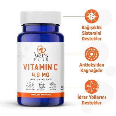 Vet's Plus Vitamin C Kedi ve Köpekler İçin Vitamin Tablet 75 Adet - 2