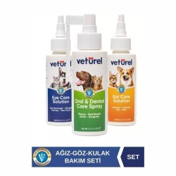 Veturel Kedi ve Köpekler İçin Ağız Göz ve Kulak Bakım Spreyi Başlangıç Seti 3x100 Ml - Veturel