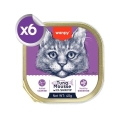 Wanpy Alutray Pouch Ton Balıklı ve Karidesli Pate Yetişkin Kedi Konservesi 6x40 gr - Wanpy