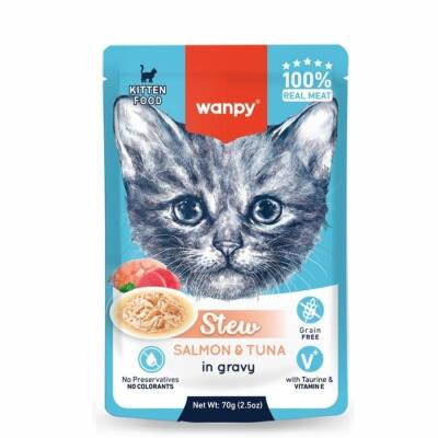Wanpy Stew Gravy Pocuh Ton Balıklı ve Somonlu Yavru Yaş Kedi Maması 70 gr - 1