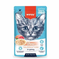 Wanpy Stew Gravy Pocuh Ton Balıklı ve Somonlu Yavru Yaş Kedi Maması 70 gr - Wanpy