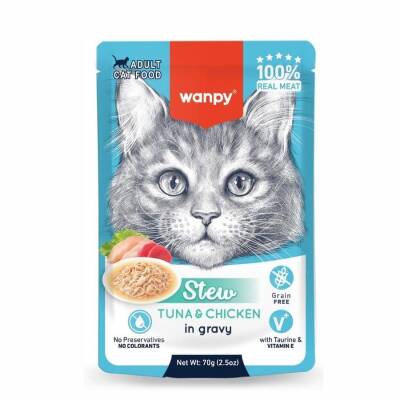 Wanpy Stew Gravy Pocuh Ton Balıklı ve Tavuklu Yetişkin Yaş Kedi Maması 70 gr - 1